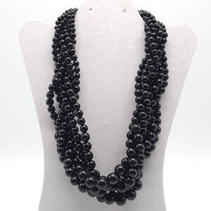Black Multi Strand Acrylic Beaded Necklace With Adjustable Silver Chain Clasp